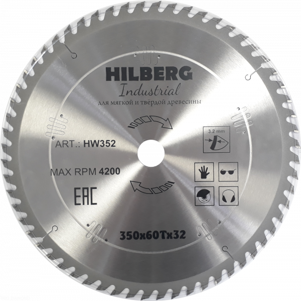 Пильный диск Hilberg Industrial Дерево 350 мм (60T)