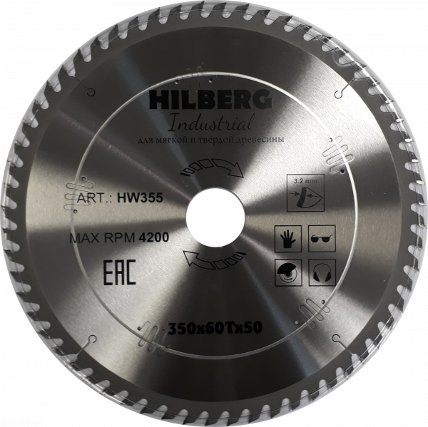 Пильный диск Hilberg Industrial Дерево 350 мм (60T50)
